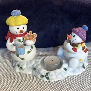 Snowman Candle Holder with Colorful Hats